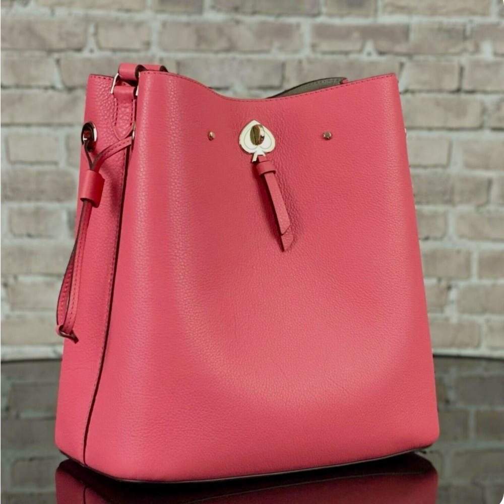 Kate Spade Marti Convertible Pebbled Leather bucket bag in carnation pink - Picture 1 of 16